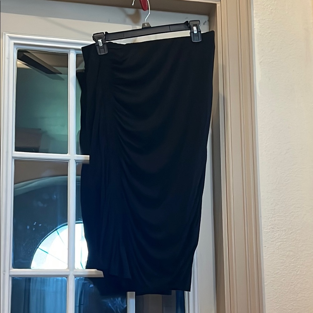 Vince Camuto Black Ruched Pencil Skirt Midi Length